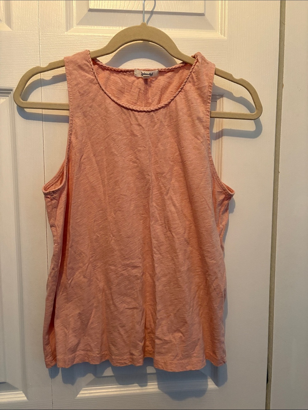 Women's Gold Sparkle Sleeveless Scoop Neck Tank Top - Peach